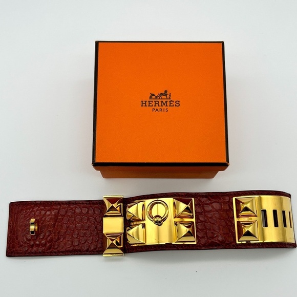 Hermes CDC Collier de Chien Rouge H Red Alligator Croc GHW Guc Size M 2012 - Picture 10 of 15
